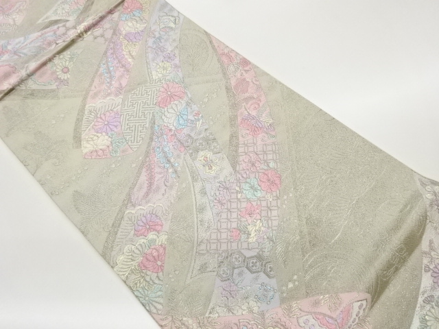 鬘帯に菊・藤・松・鳳凰模様織出し袋帯